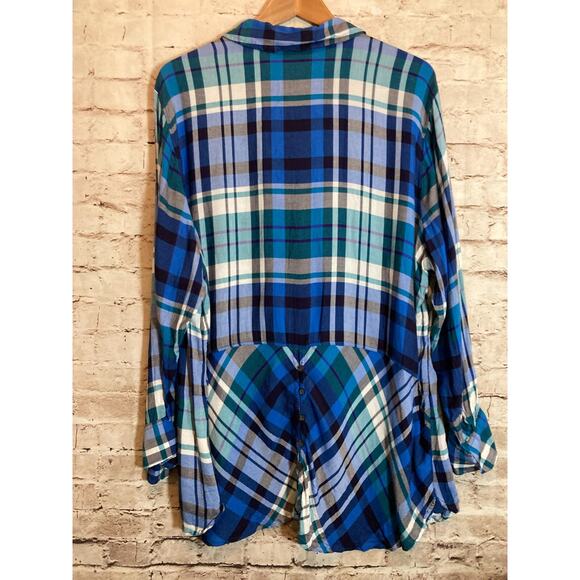 Talbots Top Womens 3X Cobalt Blue Plaid Button Up Lightweight Plus Long Sleeve - Picture 14 of 16